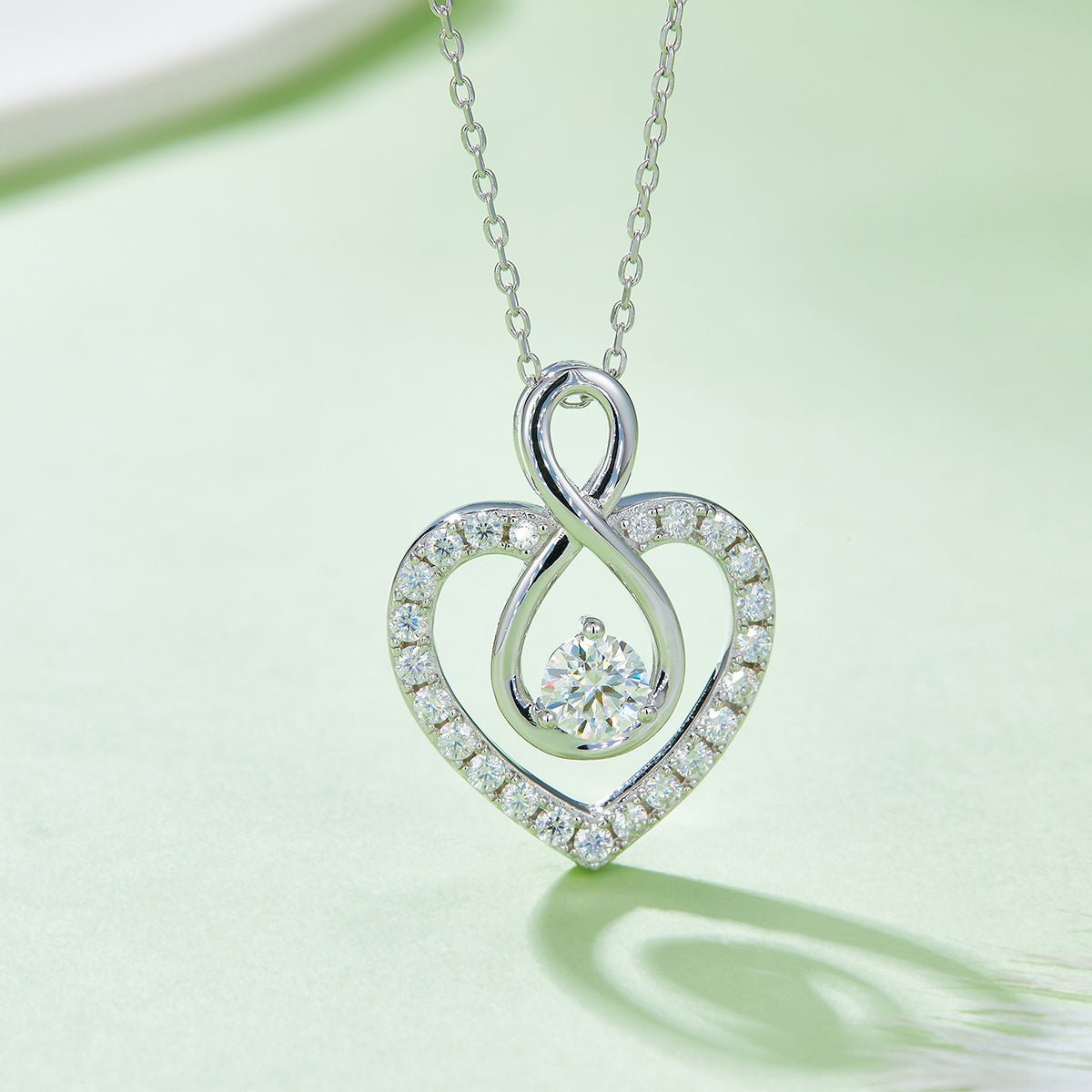 Collier cœur infini en argent sterling S925 4,6g avec moissanite 1CT, 45cm, 23 pierres pavées, plaqué platine, coffret cadeau romantique pour femmes - IVOIRART.COM