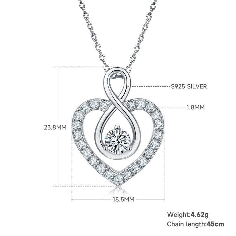 Collier cœur infini en argent sterling S925 4,6g avec moissanite 1CT, 45cm, 23 pierres pavées, plaqué platine, coffret cadeau romantique pour femmes - IVOIRART.COM