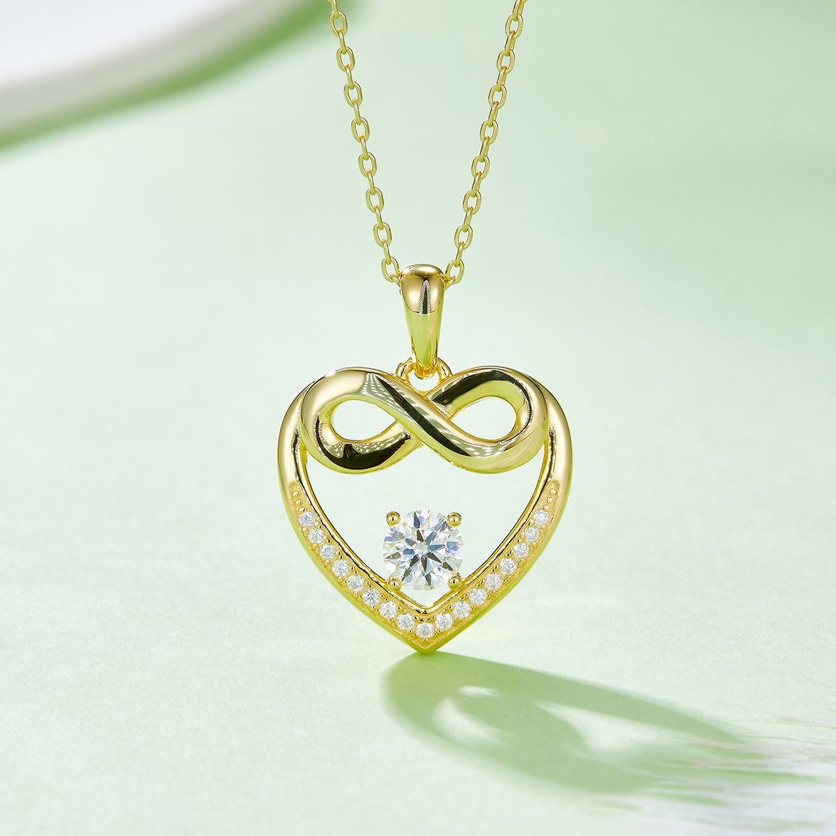 Collier Cœur Infini en Argent Sterling S925 4,8g avec Moissanite 5mm, 45cm, 17 Pierres, Certificat GRA, Plaqué Platine, Coffret Cadeau Luxe Femme - IVOIRART.COM