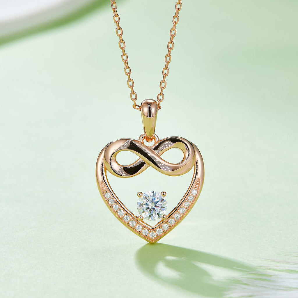 Collier Cœur Infini en Argent Sterling S925 4,8g avec Moissanite 5mm, 45cm, 17 Pierres, Certificat GRA, Plaqué Platine, Coffret Cadeau Luxe Femme - IVOIRART.COM