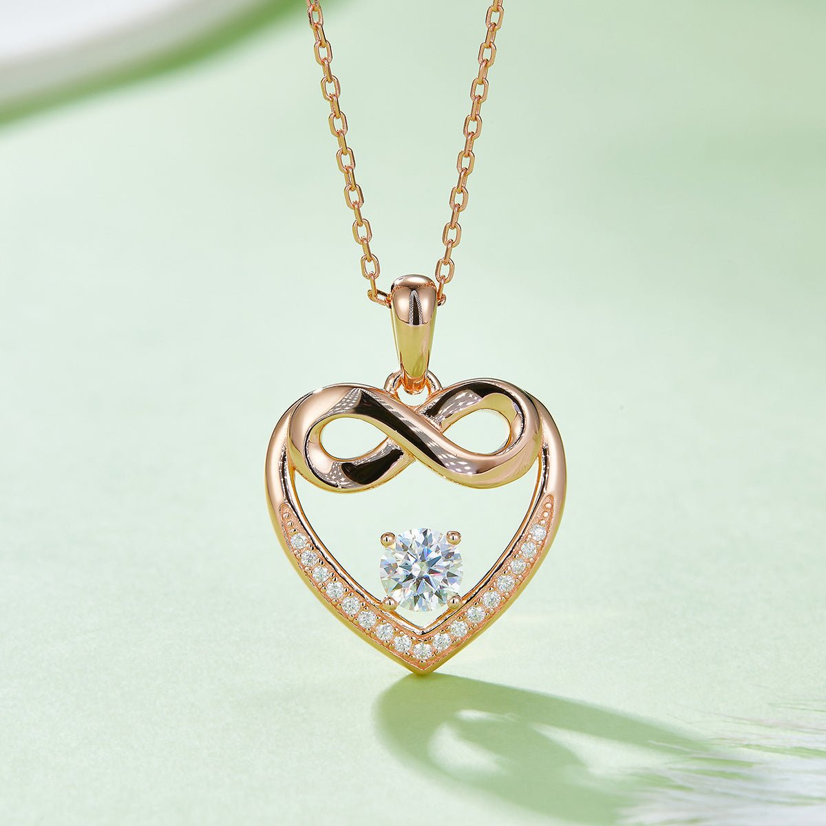 Collier Cœur Infini en Argent Sterling S925 4,8g avec Moissanite 5mm, 45cm, 17 Pierres, Certificat GRA, Plaqué Platine, Coffret Cadeau Luxe Femme - IVOIRART.COM