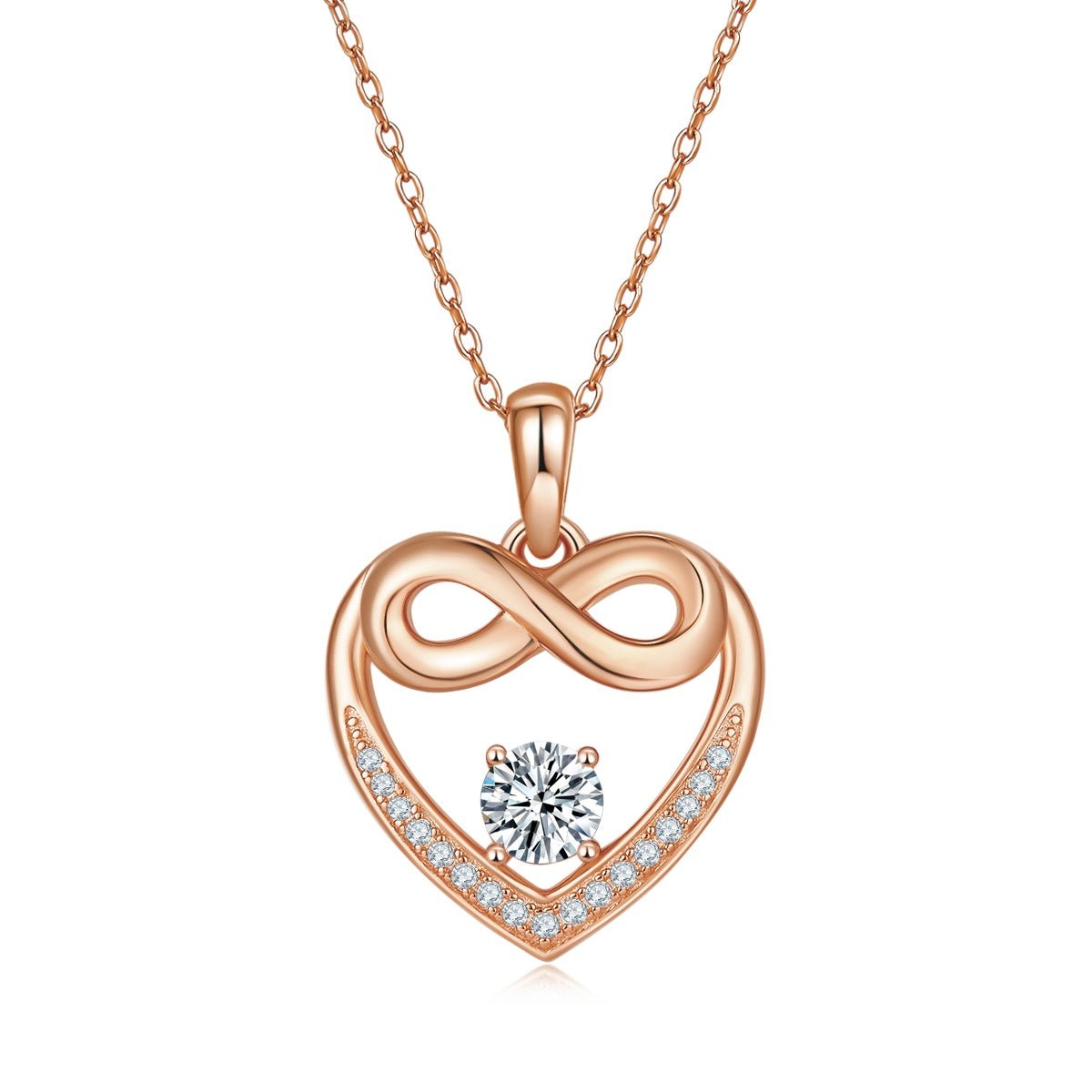 Collier Cœur Infini en Argent Sterling S925 4,8g avec Moissanite 5mm, 45cm, 17 Pierres, Certificat GRA, Plaqué Platine, Coffret Cadeau Luxe Femme - IVOIRART.COM