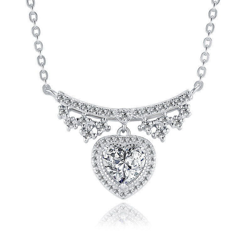 Collier cœur Moissanite 1ct D-VVS1 Argent S925 plaqué platine chaîne 40+5cm GRA. - IVOIRART.COM