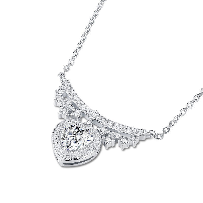 Collier cœur Moissanite 1ct D-VVS1 Argent S925 plaqué platine chaîne 40+5cm GRA. - IVOIRART.COM