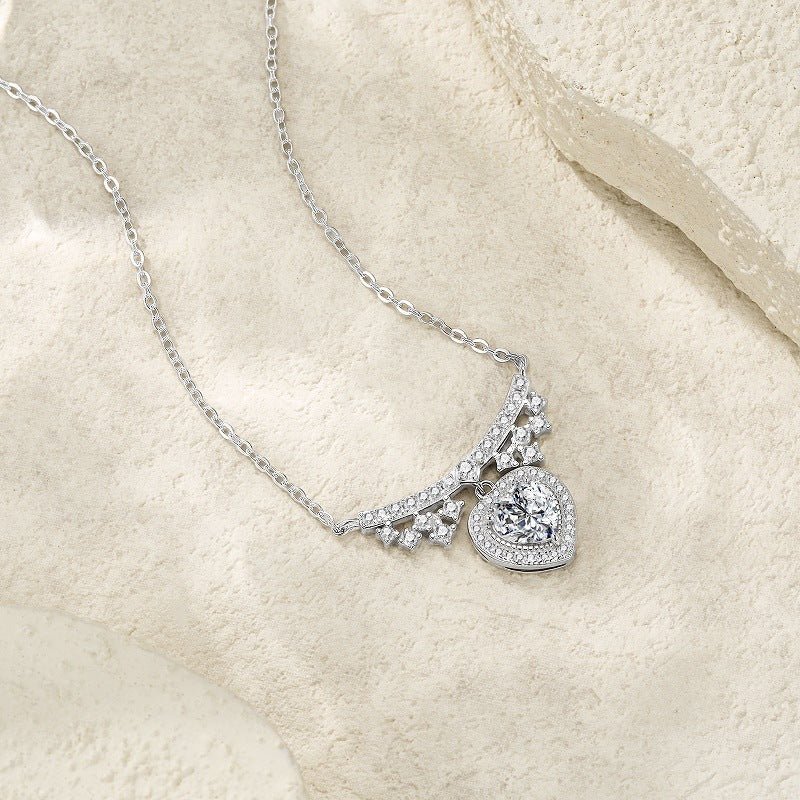 Collier cœur Moissanite 1ct D-VVS1 Argent S925 plaqué platine chaîne 40+5cm GRA. - IVOIRART.COM