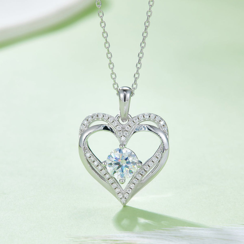 Collier cœur Moissanite en argent sterling S925 4,4g, 45cm, 42 pierres GRA, coffret cadeau romantique plaqué platine - IVOIRART.COM