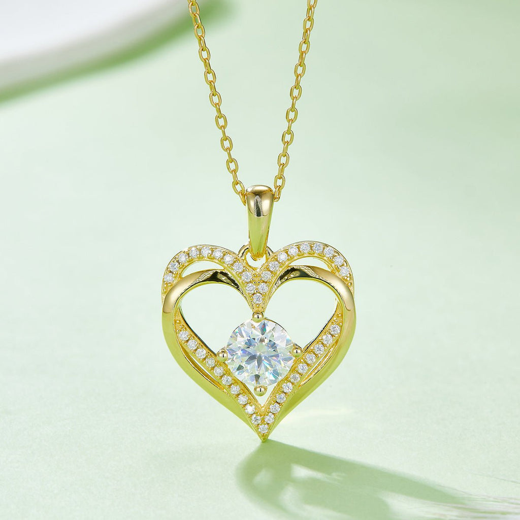 Collier cœur Moissanite en argent sterling S925 4,4g, 45cm, 42 pierres GRA, coffret cadeau romantique plaqué platine - IVOIRART.COM