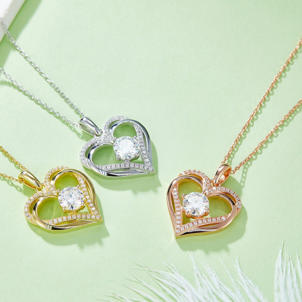 Collier cœur Moissanite en argent sterling S925 4,4g, 45cm, 42 pierres GRA, coffret cadeau romantique plaqué platine - IVOIRART.COM