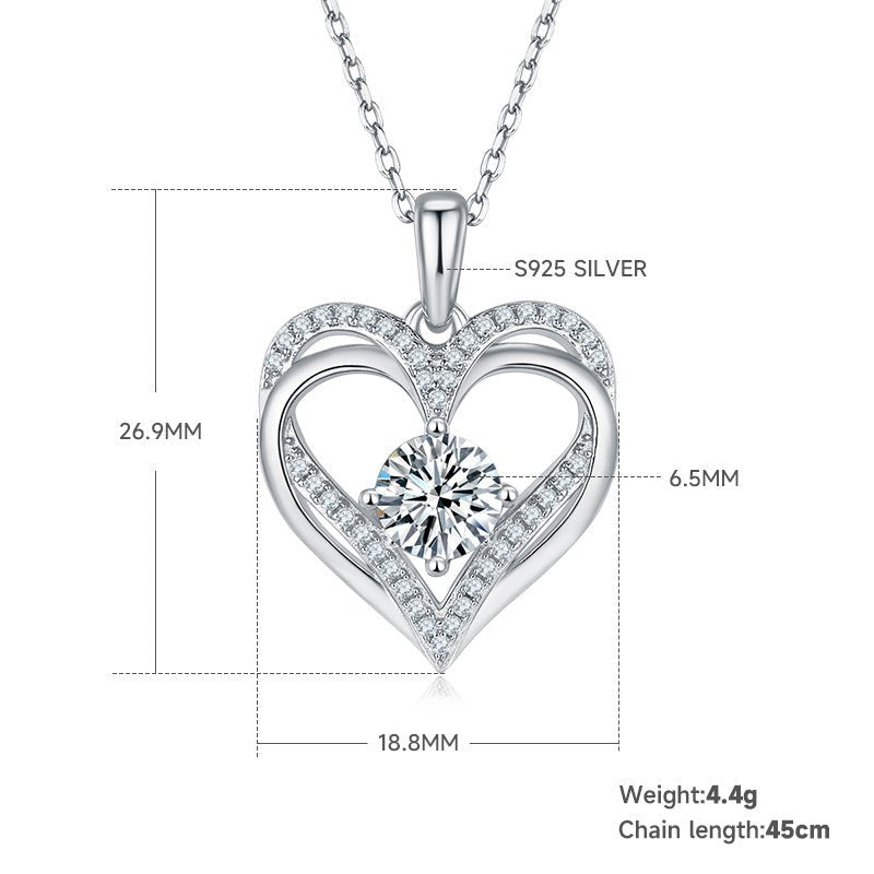 Collier cœur Moissanite en argent sterling S925 4,4g, 45cm, 42 pierres GRA, coffret cadeau romantique plaqué platine - IVOIRART.COM