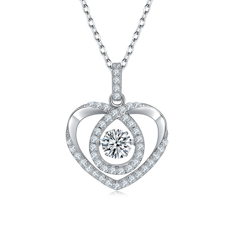 Collier cœur ouvert en argent sterling S925, 0,5 ct moissanite D VVS1, plaqué platine, 45 cm - IVOIRART.COM