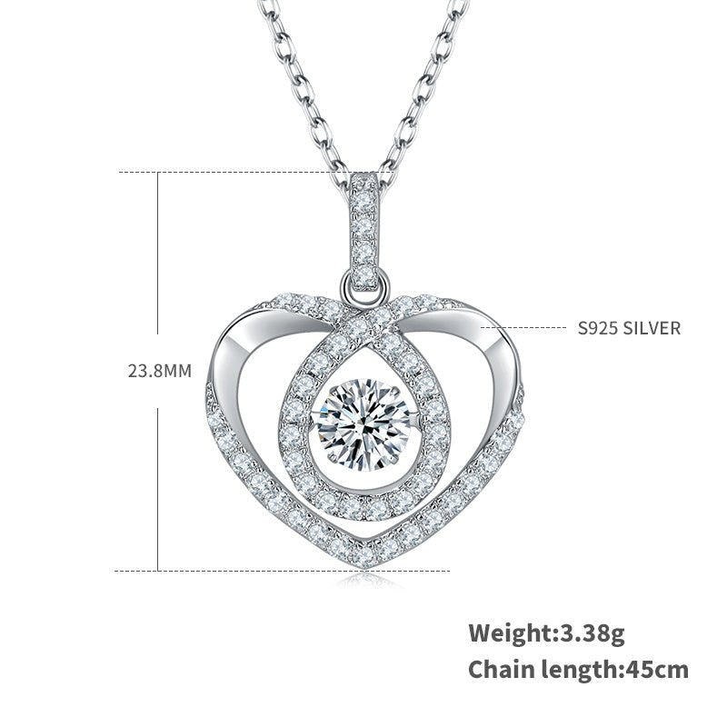 Collier cœur ouvert en argent sterling S925, 0,5 ct moissanite D VVS1, plaqué platine, 45 cm - IVOIRART.COM