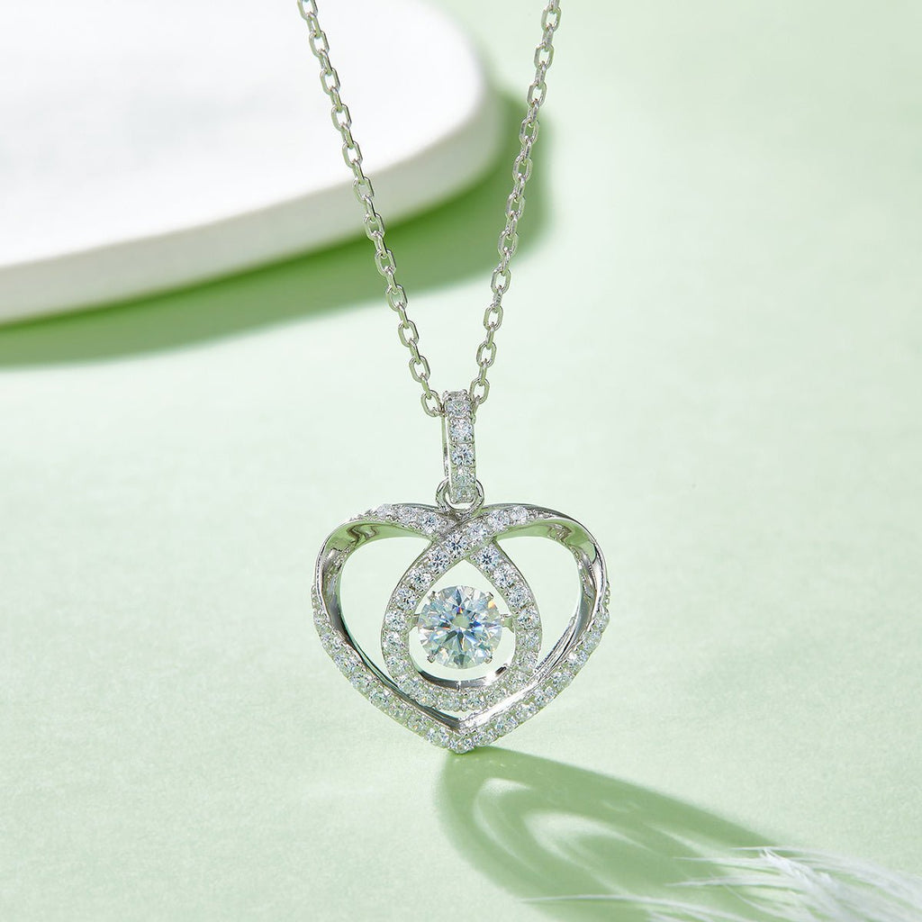 Collier cœur ouvert en argent sterling S925, 0,5 ct moissanite D VVS1, plaqué platine, 45 cm - IVOIRART.COM