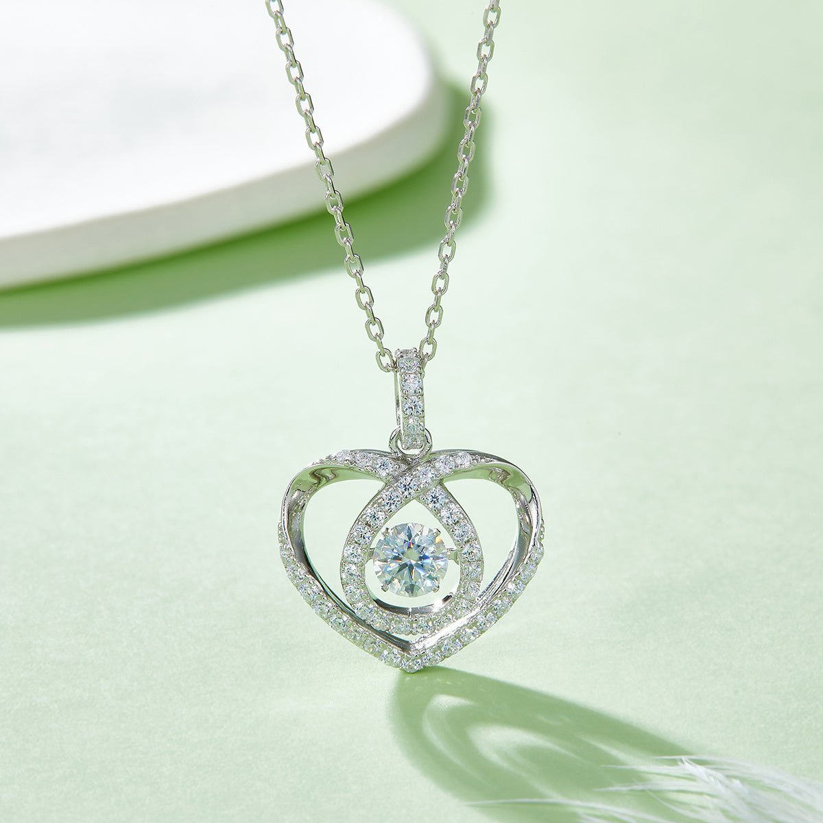 Collier cœur ouvert en argent sterling S925, 0,5 ct moissanite D VVS1, plaqué platine, 45 cm - IVOIRART.COM
