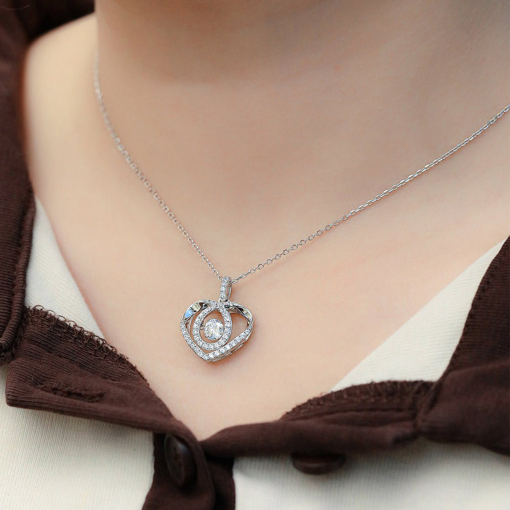 Collier cœur ouvert en argent sterling S925, 0,5 ct moissanite D VVS1, plaqué platine, 45 cm - IVOIRART.COM