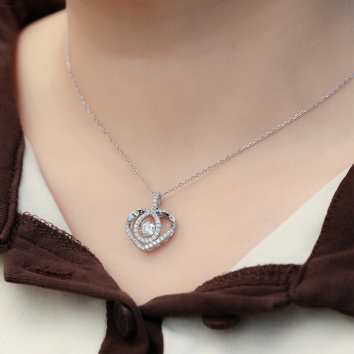 Collier cœur ouvert en argent sterling S925, 0,5 ct moissanite D VVS1, plaqué platine, 45 cm - IVOIRART.COM