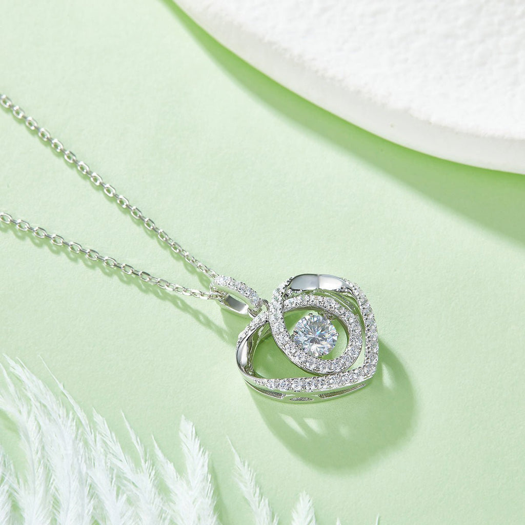 Collier cœur ouvert en argent sterling S925, 0,5 ct moissanite D VVS1, plaqué platine, 45 cm - IVOIRART.COM