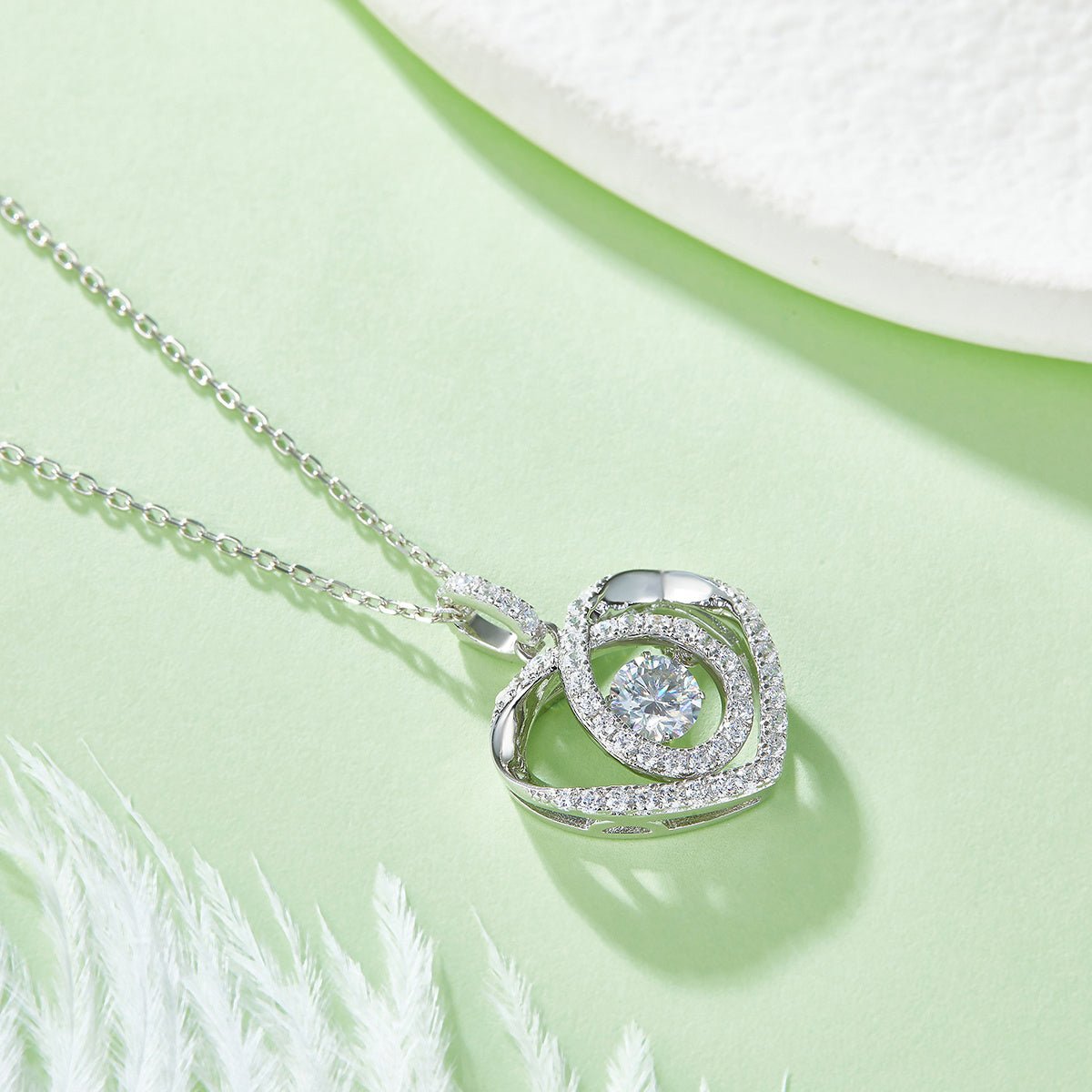 Collier cœur ouvert en argent sterling S925, 0,5 ct moissanite D VVS1, plaqué platine, 45 cm - IVOIRART.COM