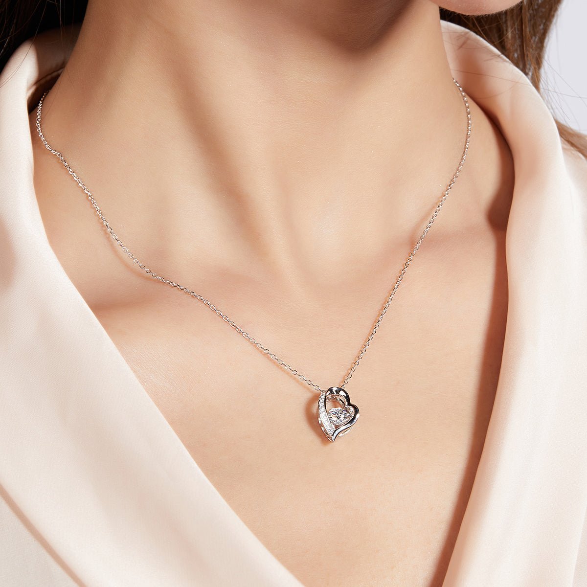Collier cœur ouvert en argent sterling S925, moissanite 0,5 ct D VVS1, 45 cm, plaqué platine, certifié GRA, boîte cadeau - IVOIRART.COM