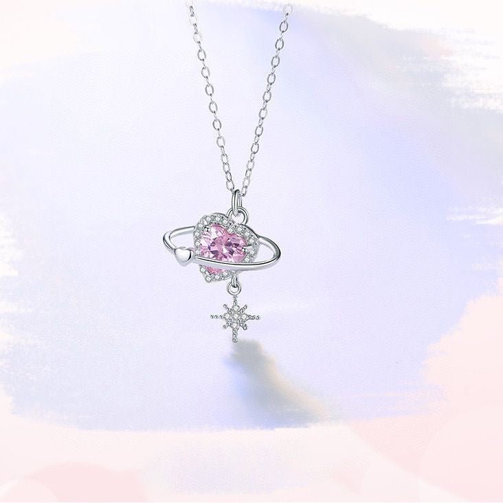 Collier Coeur Rose Éclatant en Argent 990 Sterling, Style Élégant et Tendance, Cadeau Parfait Saint-Valentin - IVOIRART.COM