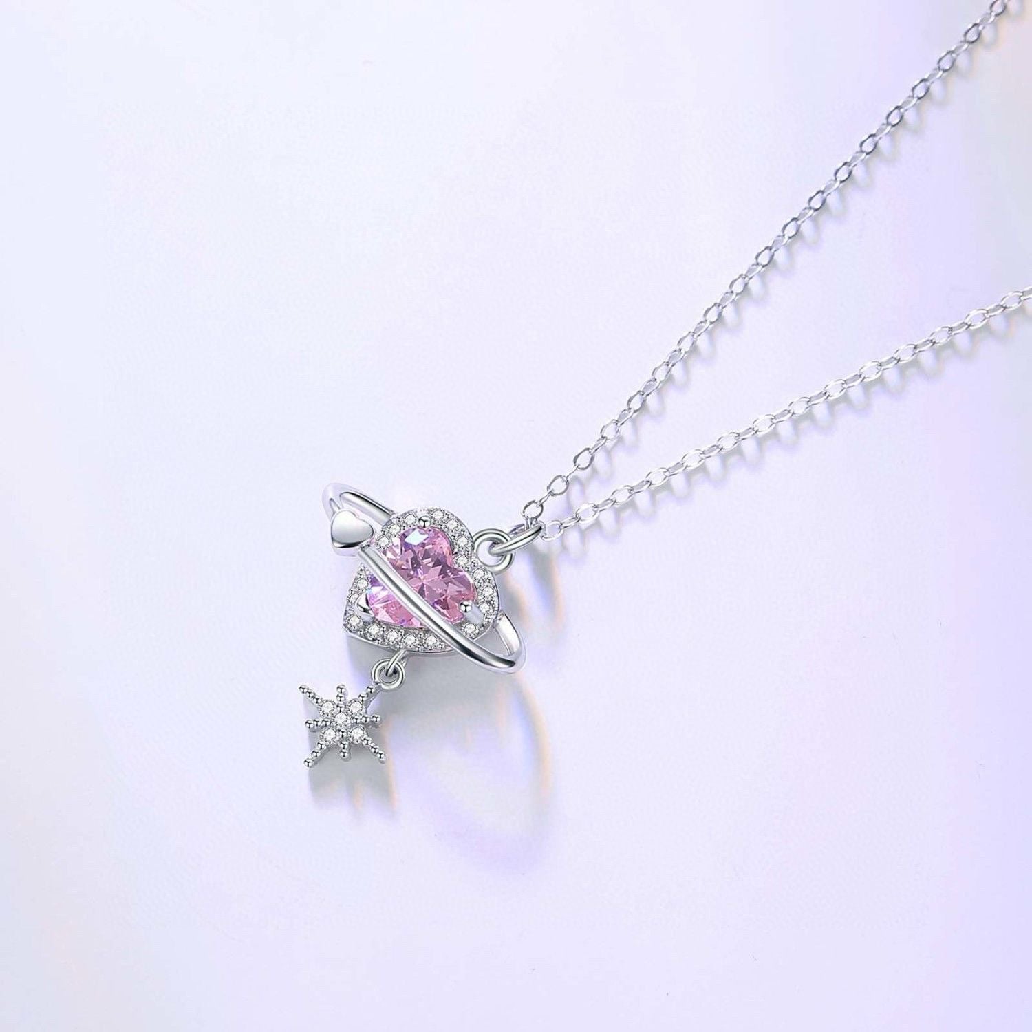 Collier Coeur Rose Éclatant en Argent 990 Sterling, Style Élégant et Tendance, Cadeau Parfait Saint-Valentin - IVOIRART.COM