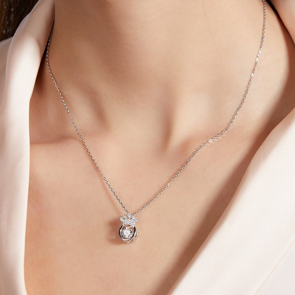 Collier Couronne en Moissanite 0,5 ct D VVS1 en Argent Sterling S925 45 cm, Plaqué Platine, Certifié GRA avec Boîte Cadeau - IVOIRART.COM