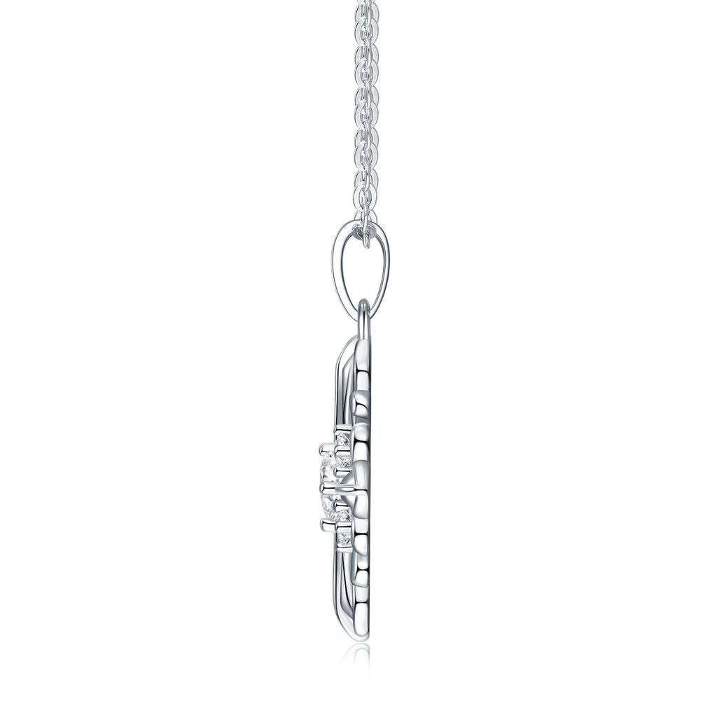 Collier Croix Fleur en Argent Sterling S925 avec Moissanite 0,3 ct D Couleur VVS1, 40 cm, Plaqué Platine, Certifié GRA avec Coffret Cadeau - IVOIRART.COM