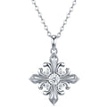 Collier Croix Fleur en Argent Sterling S925 avec Moissanite 0,3 ct D Couleur VVS1, 40 cm, Plaqué Platine, Certifié GRA avec Coffret Cadeau - IVOIRART.COM