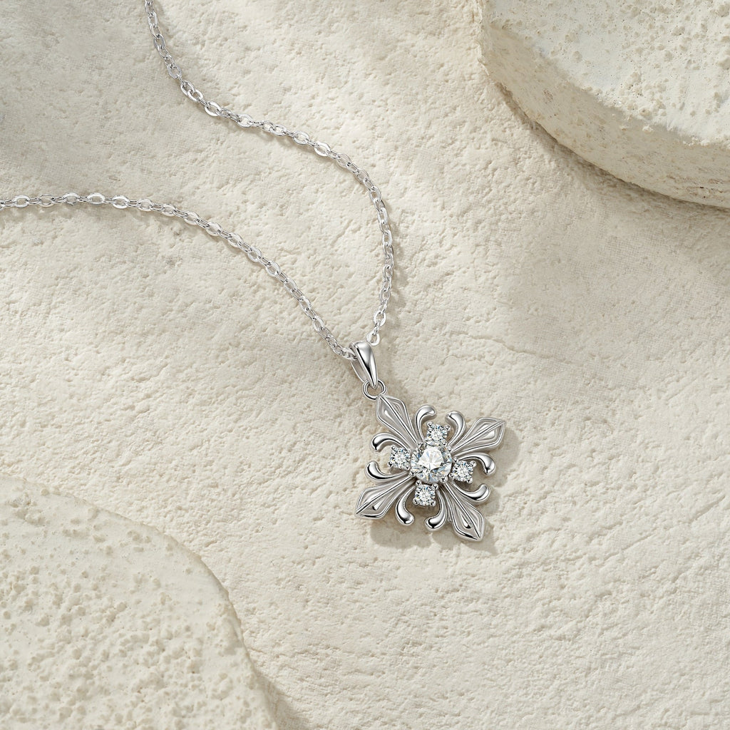 Collier Croix Fleur en Argent Sterling S925 avec Moissanite 0,3 ct D Couleur VVS1, 40 cm, Plaqué Platine, Certifié GRA avec Coffret Cadeau - IVOIRART.COM