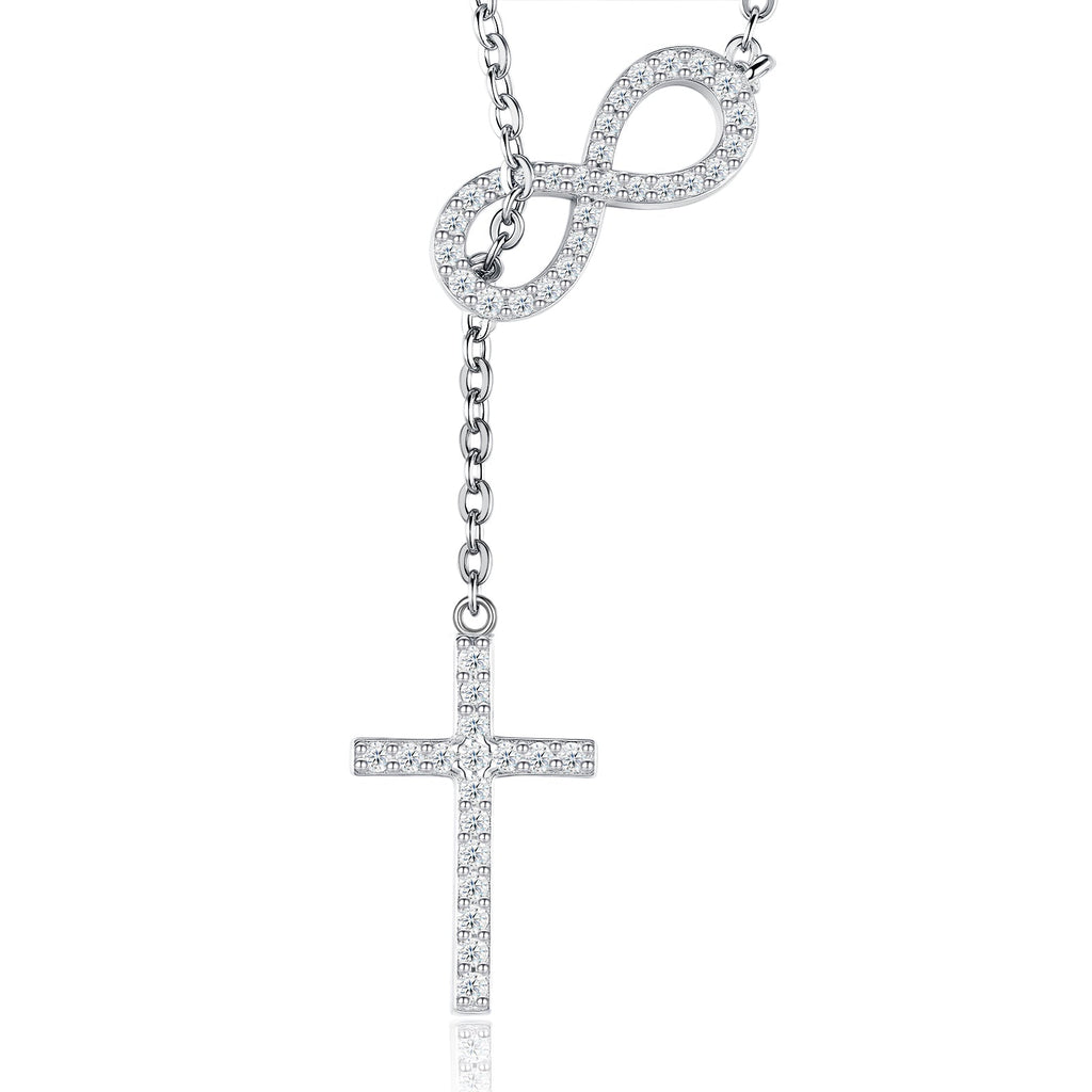 Collier Croix Infini en Argent S925 avec Pendentif Moissanite VVS1 D, Bijou Chrétien Platine 3,2g, Coffret Cadeau - IVOIRART.COM