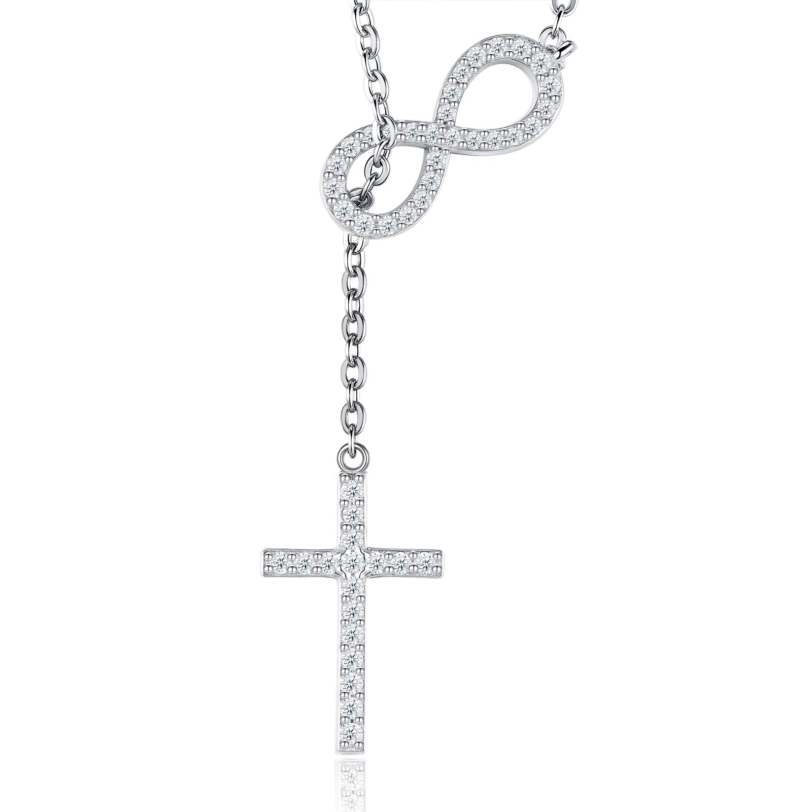 Collier Croix Infini en Argent S925 avec Pendentif Moissanite VVS1 D, Bijou Chrétien Platine 3,2g, Coffret Cadeau - IVOIRART.COM