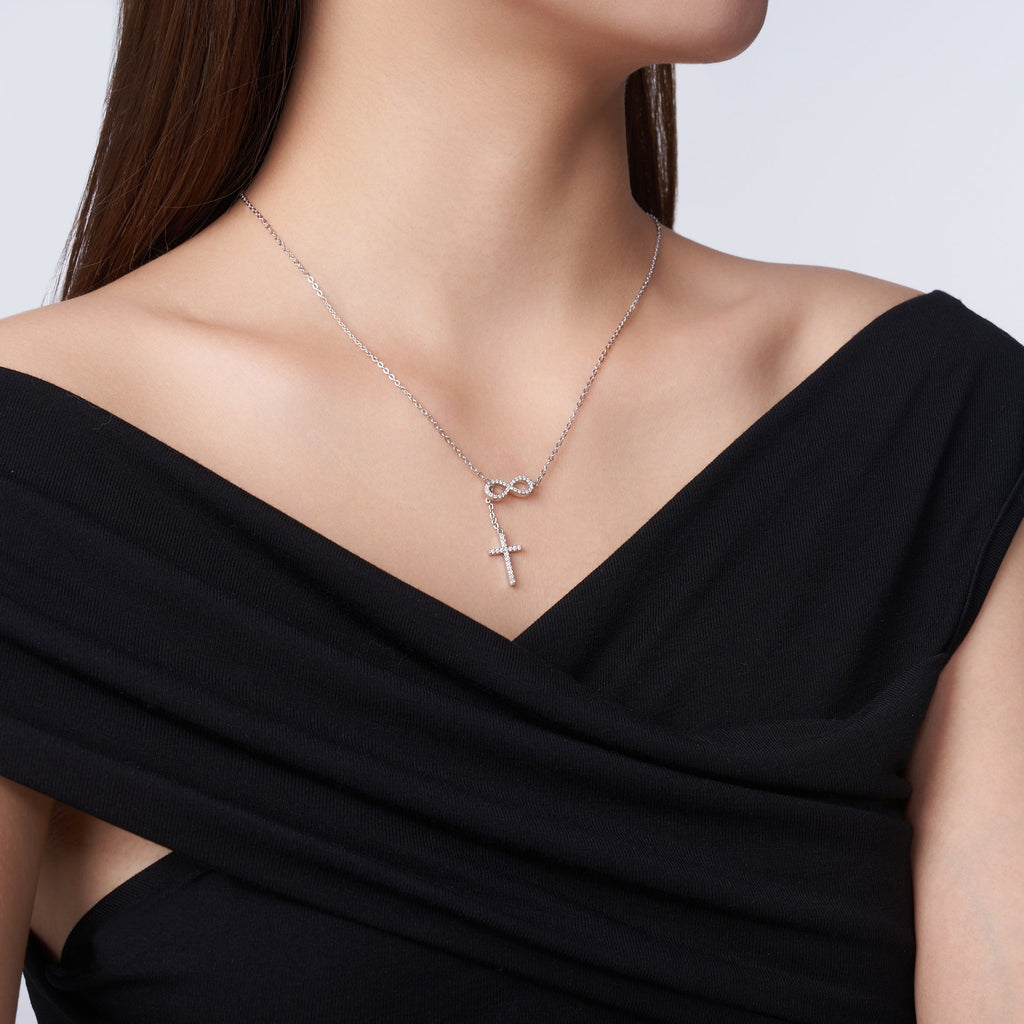 Collier Croix Infini en Argent S925 avec Pendentif Moissanite VVS1 D, Bijou Chrétien Platine 3,2g, Coffret Cadeau - IVOIRART.COM