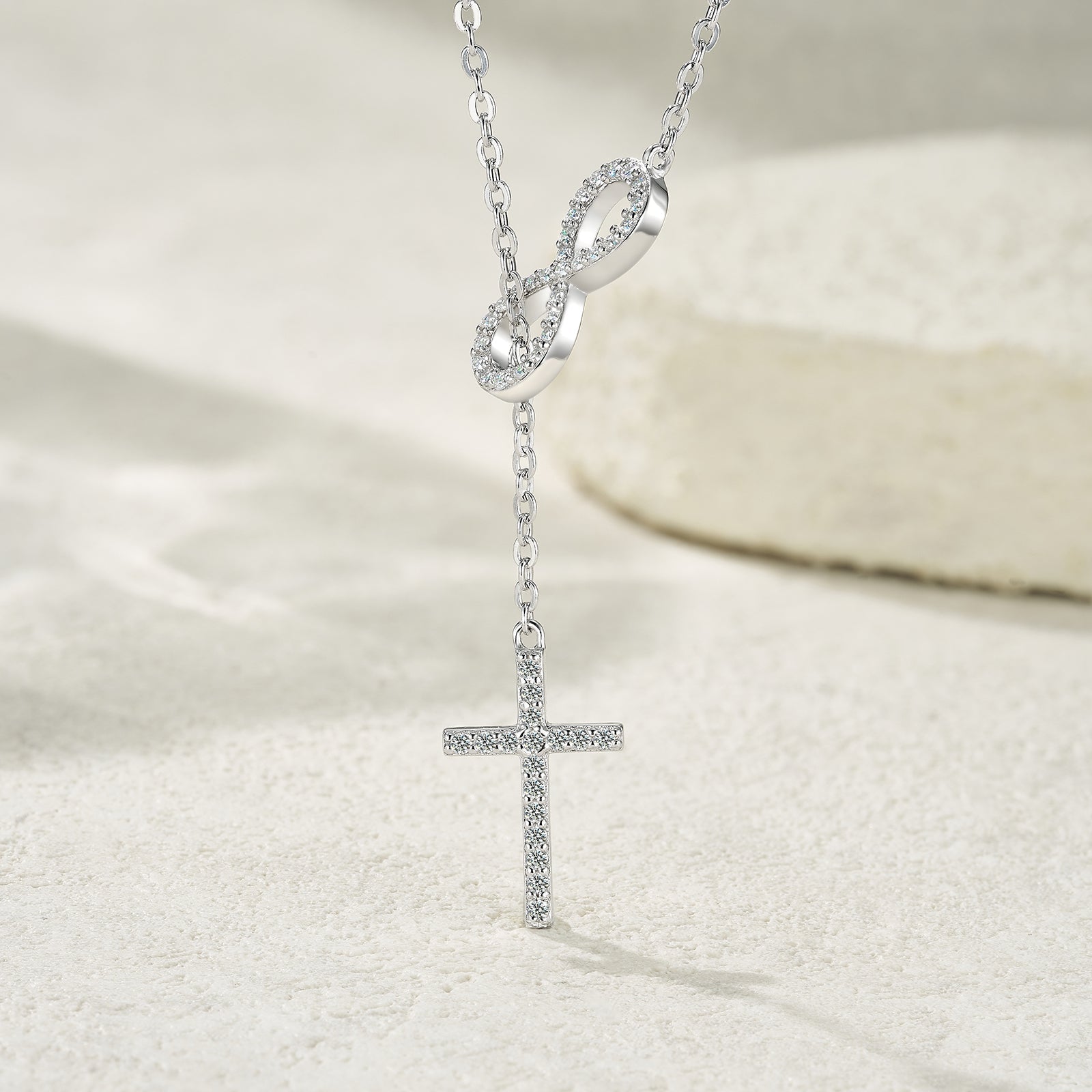 Collier Croix Infini en Argent S925 avec Pendentif Moissanite VVS1 D, Bijou Chrétien Platine 3,2g, Coffret Cadeau - IVOIRART.COM