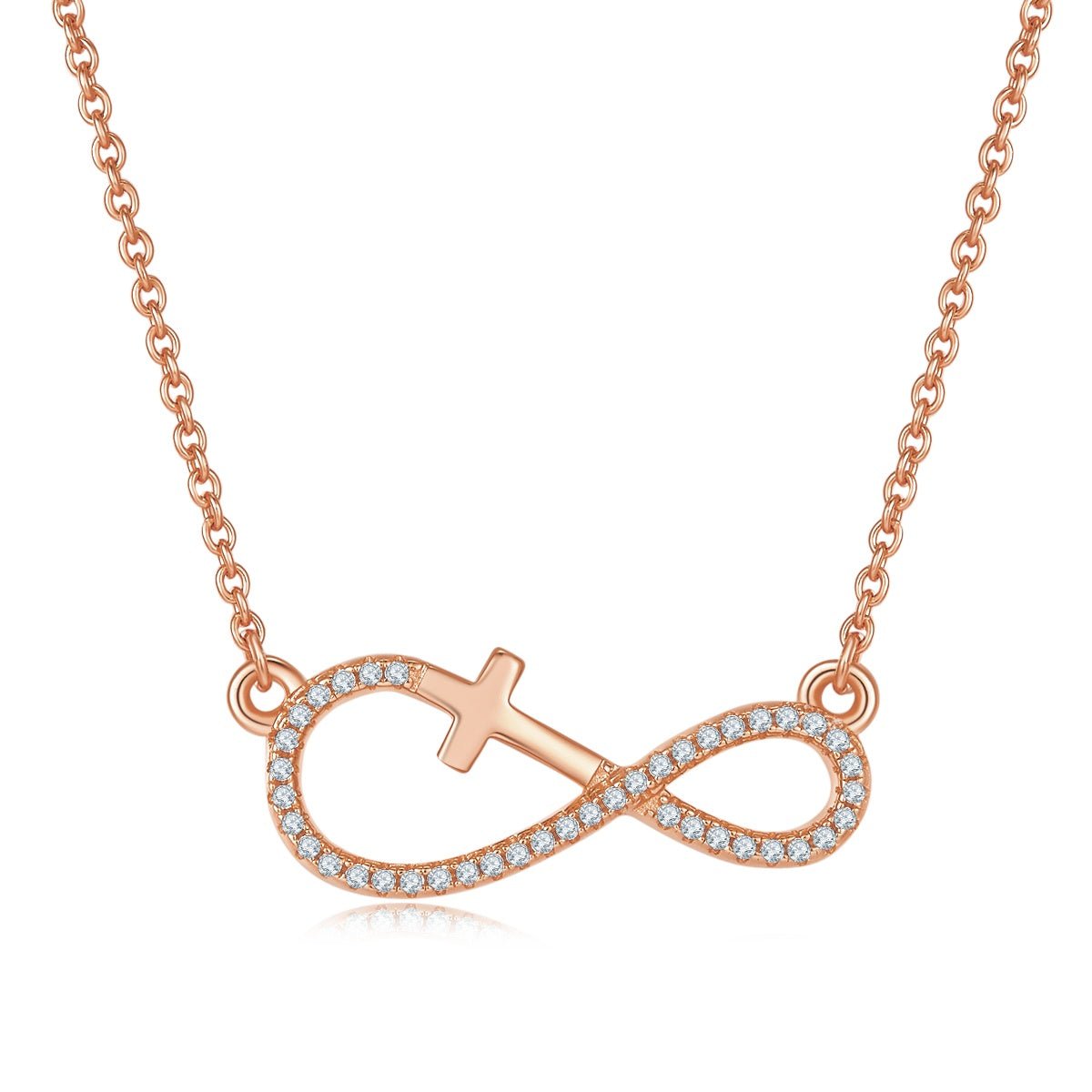 Collier Croix Infinie en Argent Sterling S925 3,4 g Moissanite 41 Pierres 45 cm Platine - IVOIRART.COM