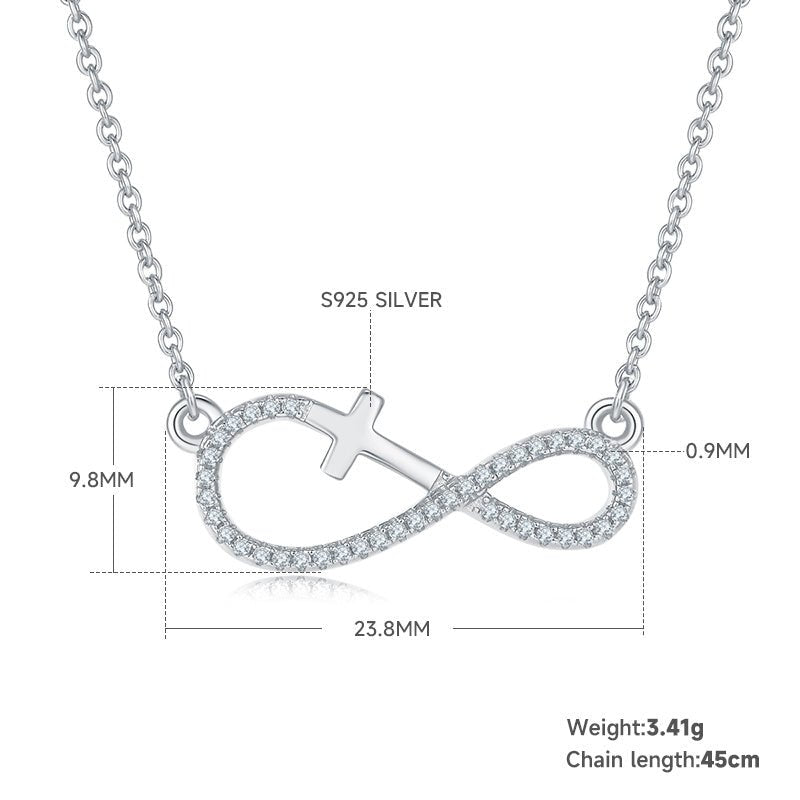 Collier Croix Infinie en Argent Sterling S925 3,4 g Moissanite 41 Pierres 45 cm Platine - IVOIRART.COM