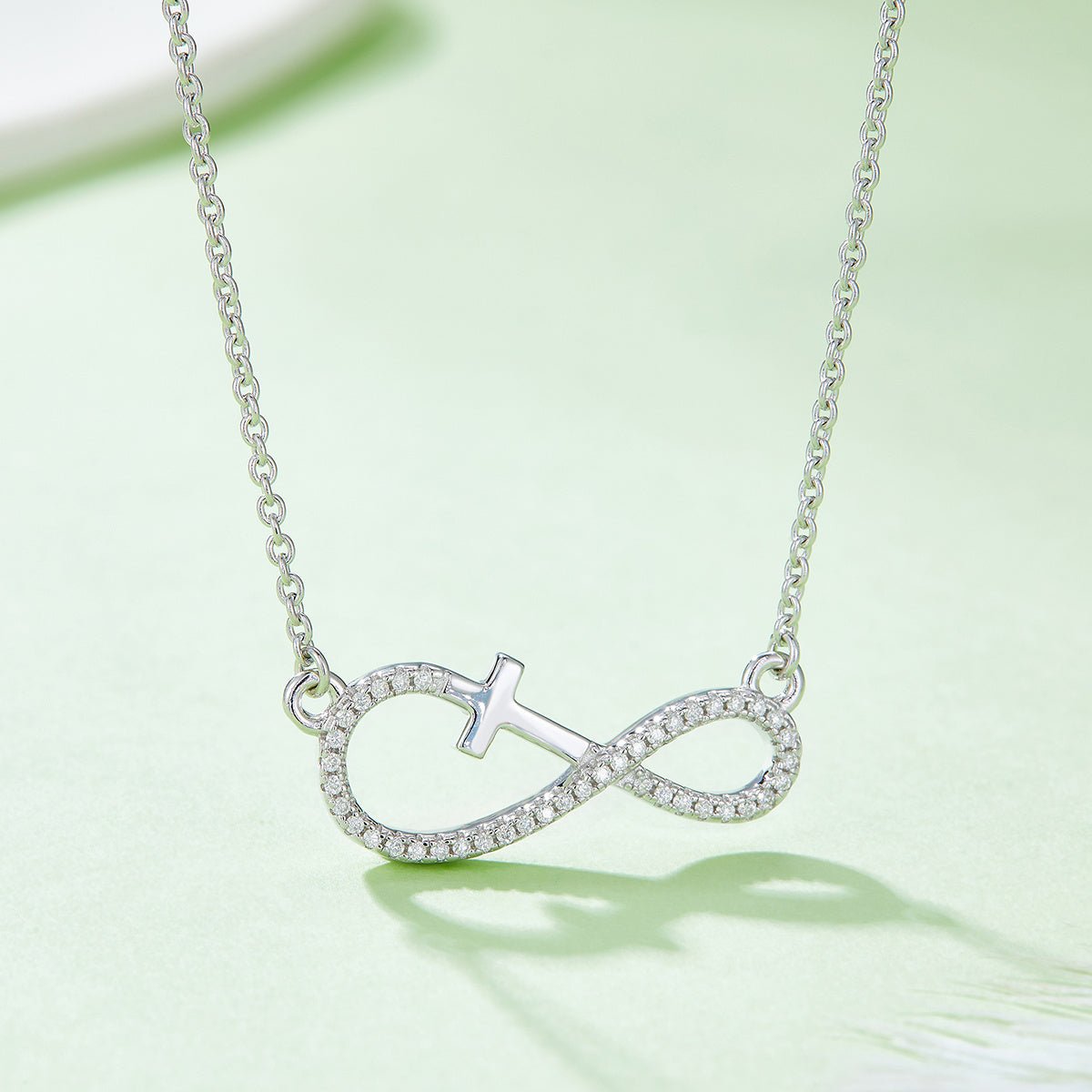 Collier Croix Infinie en Argent Sterling S925 3,4 g Moissanite 41 Pierres 45 cm Platine - IVOIRART.COM