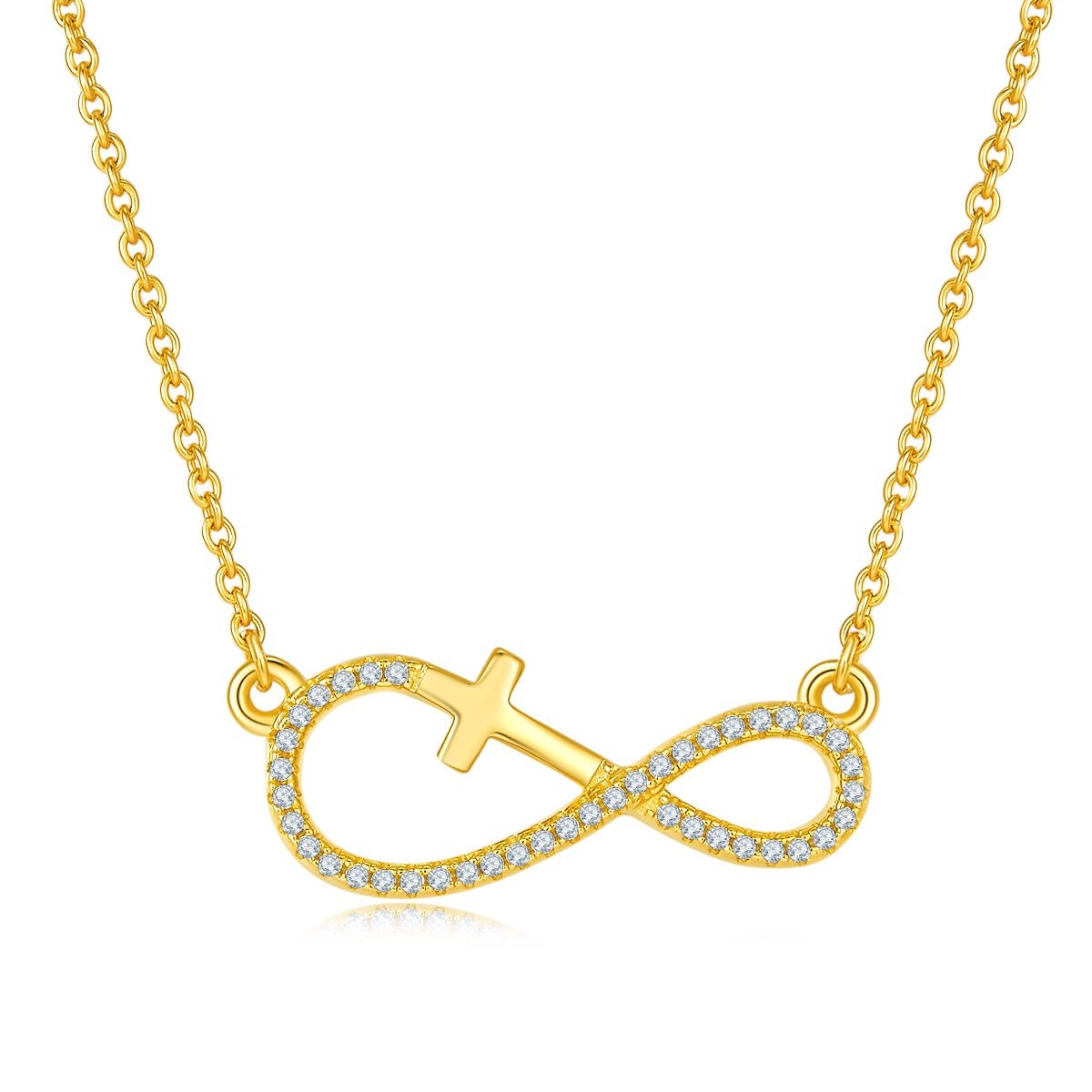 Collier Croix Infinie en Argent Sterling S925 3,4 g Moissanite 41 Pierres 45 cm Platine - IVOIRART.COM