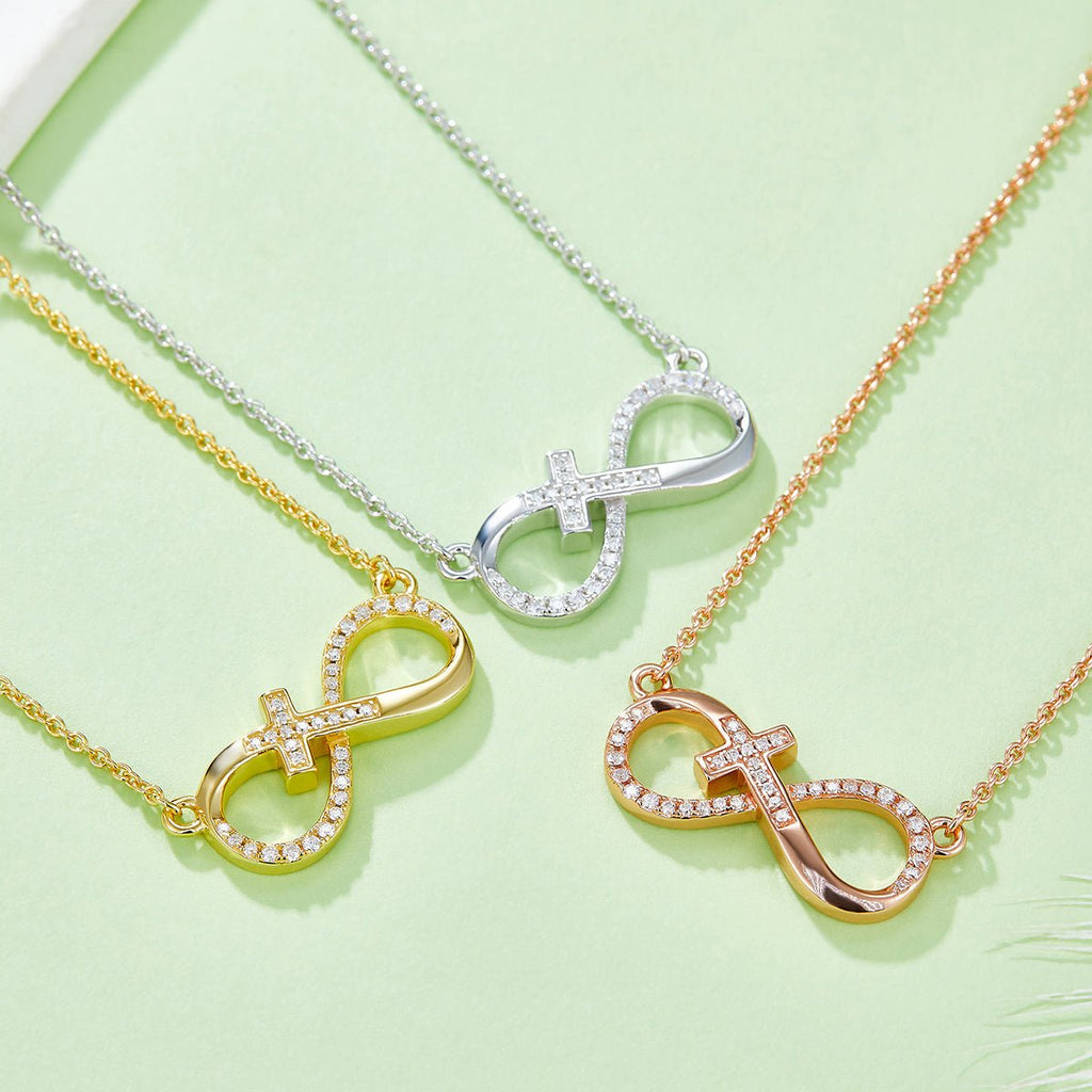 Collier Croix Infinie en Argent Sterling S925 3,7g 45cm, Pendentif Moissanite 36 Pierres avec Certificat GRA, Plaqué Platine, Coffret Cadeau - IVOIRART.COM