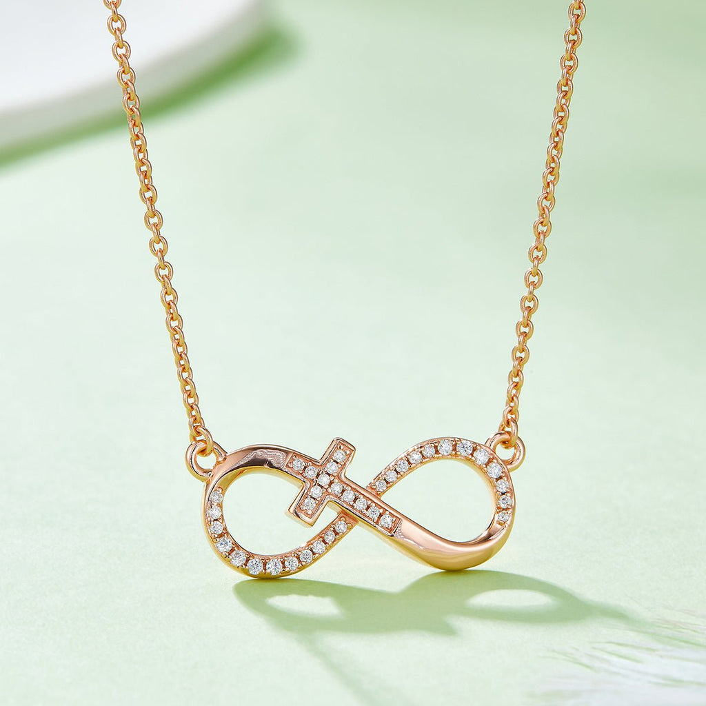 Collier Croix Infinie en Argent Sterling S925 3,7g 45cm, Pendentif Moissanite 36 Pierres avec Certificat GRA, Plaqué Platine, Coffret Cadeau - IVOIRART.COM