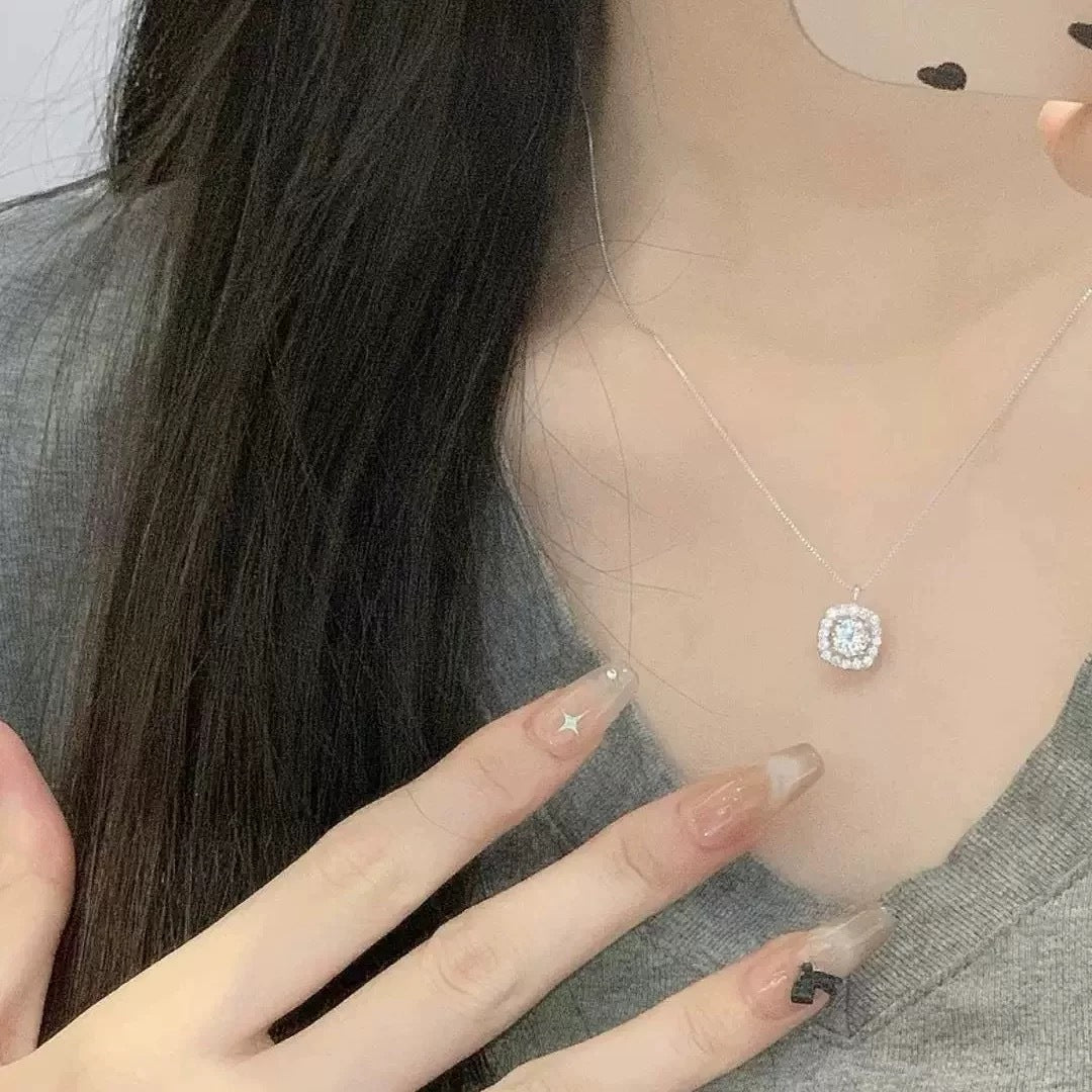 Collier Cube de Sucre en Argent 999 Fin pour Femme, Style Coréen Luxe Élégant - IVOIRART.COM