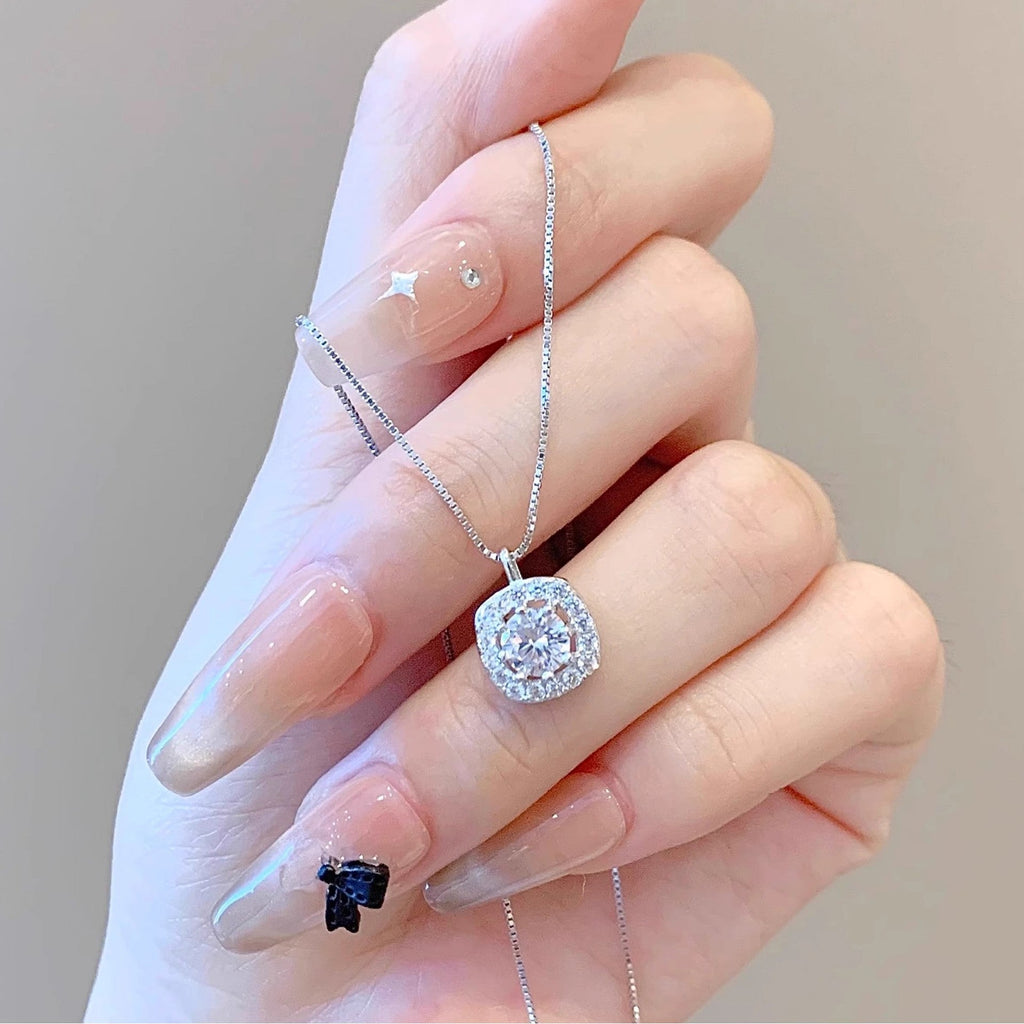 Collier Cube de Sucre en Argent 999 Fin pour Femme, Style Coréen Luxe Élégant - IVOIRART.COM