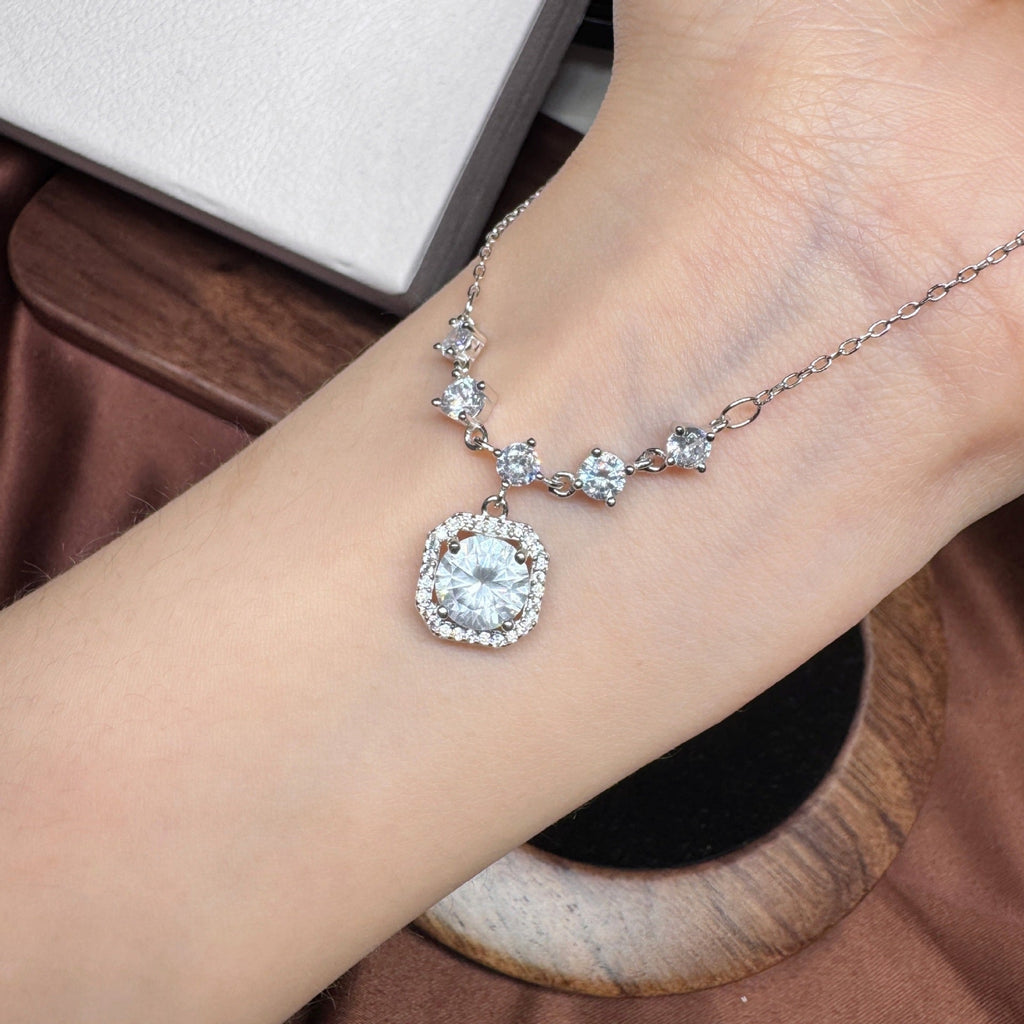 Collier Cube de Sucre en Argent Sterling S999 pour Femme, Chaîne Claviculaire Style Coréen en Zircon, Bijoux de Luxe à la Mode - IVOIRART.COM