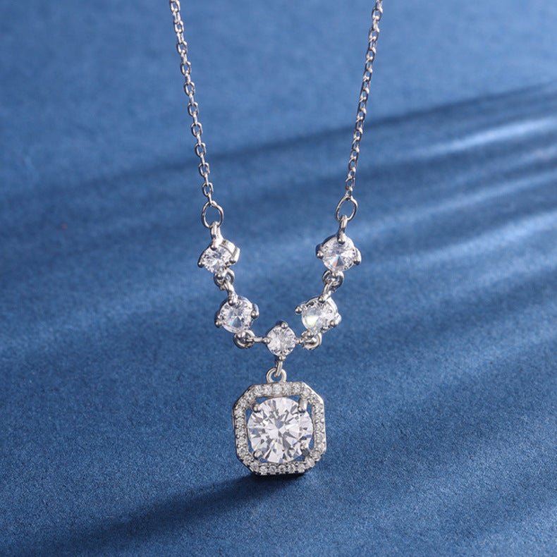 Collier Cube de Sucre en Argent Sterling S999 pour Femme, Chaîne Claviculaire Style Coréen en Zircon, Bijoux de Luxe à la Mode - IVOIRART.COM