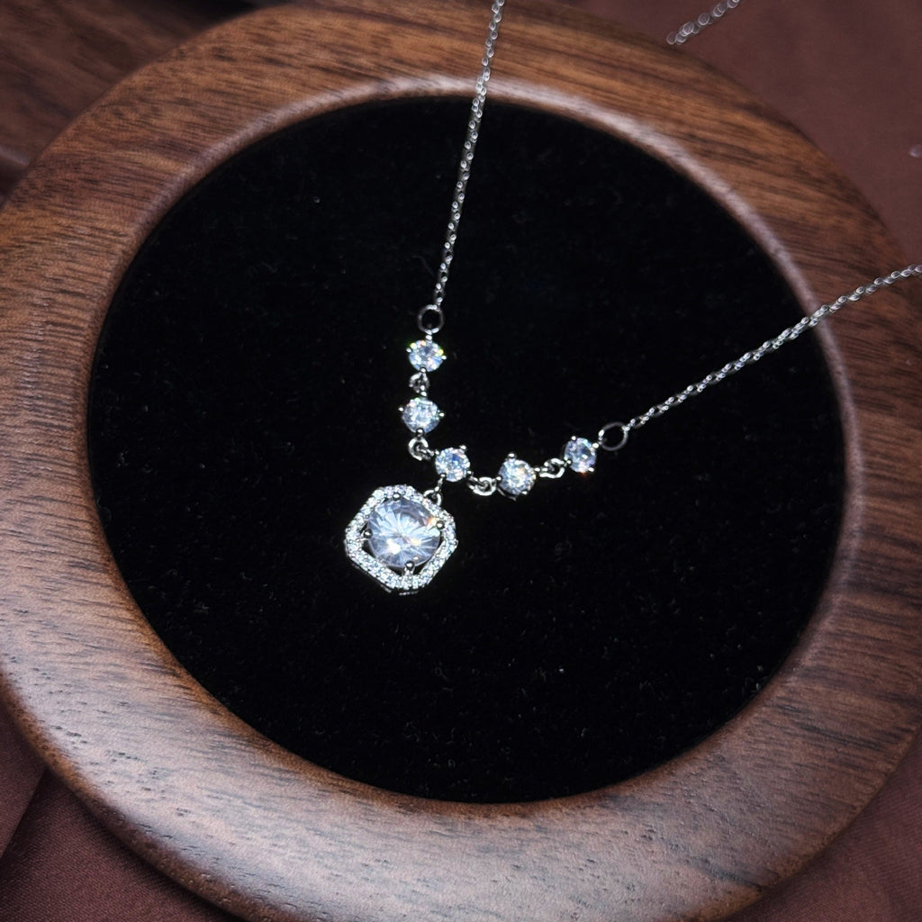 Collier Cube de Sucre en Argent Sterling S999 pour Femme, Chaîne Claviculaire Style Coréen en Zircon, Bijoux de Luxe à la Mode - IVOIRART.COM