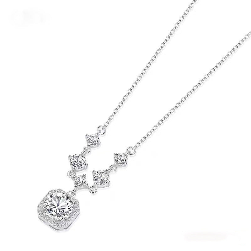 Collier Cube de Sucre en Argent Sterling S999 pour Femme, Chaîne Claviculaire Style Coréen en Zircon, Bijoux de Luxe à la Mode - IVOIRART.COM