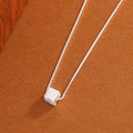 Collier Cube Sucre en Argent Sterling S999 pour Femme, Style Coréen Brossé Géométrique Carré, Chaîne Claviculaire Élégante de Luxe - IVOIRART.COM