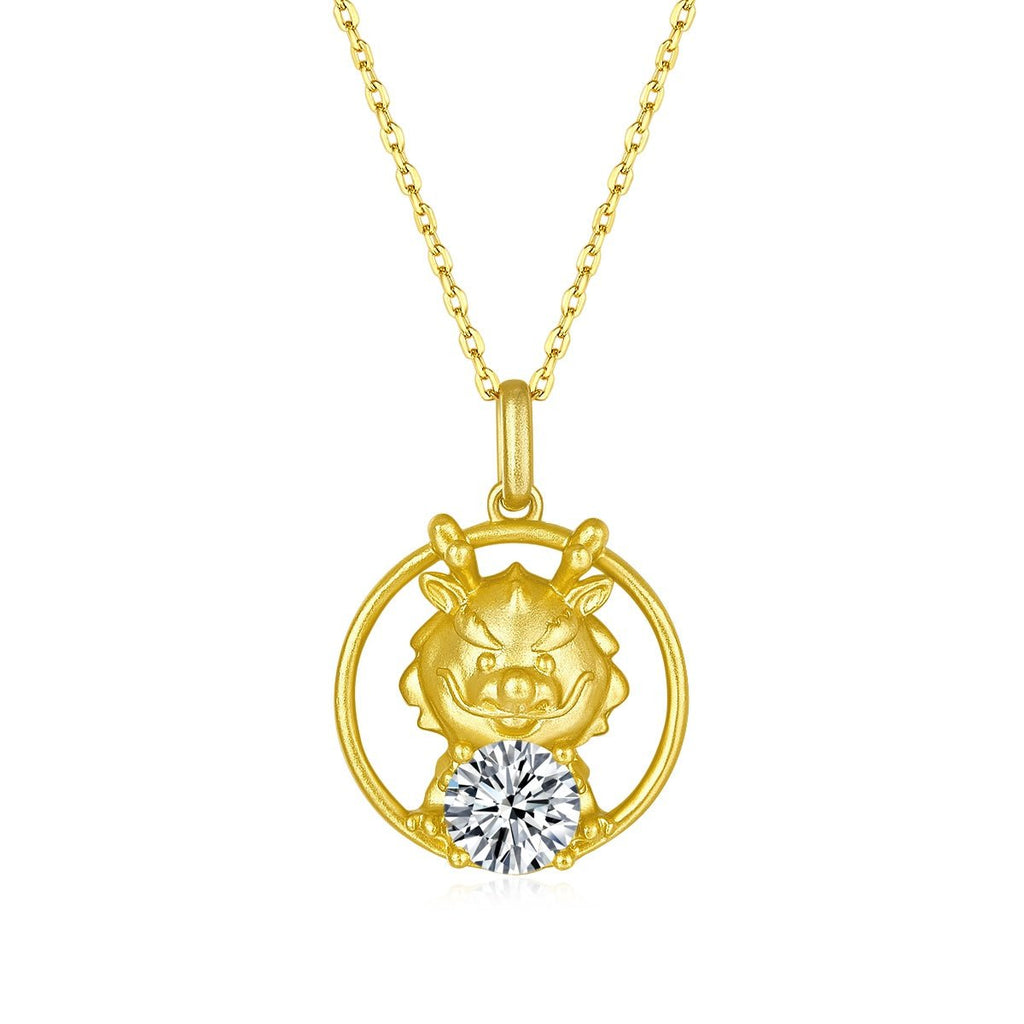 Collier Dragon du Zodiaque Chinois en Argent Sterling S925 Doré, Moissanite 1ct D Couleur VVS1, Poids 4,7g, Coffret Cadeau Certifié GRA - IVOIRART.COM