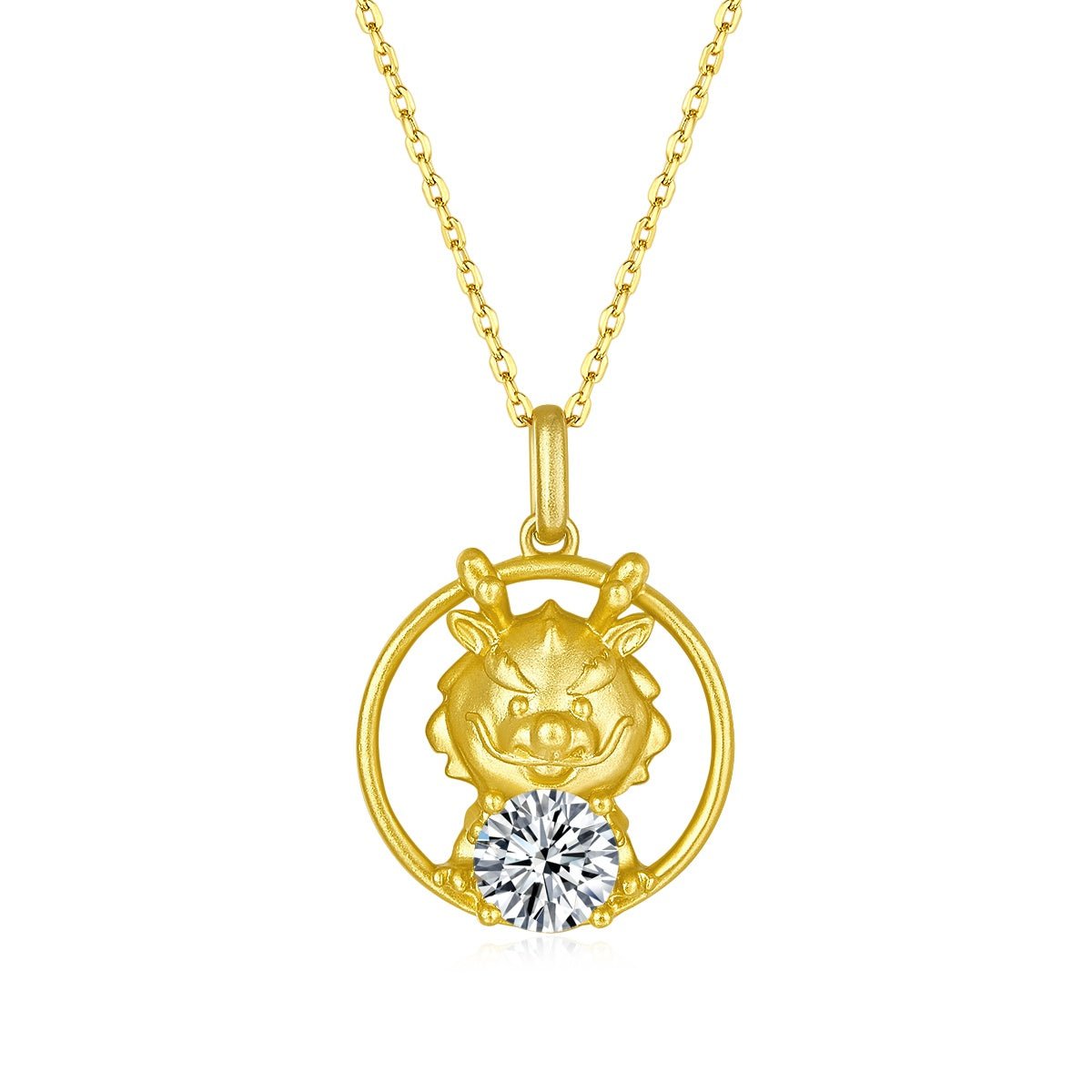 Collier Dragon du Zodiaque Chinois en Argent Sterling S925 Doré, Moissanite 1ct D Couleur VVS1, Poids 4,7g, Coffret Cadeau Certifié GRA - IVOIRART.COM
