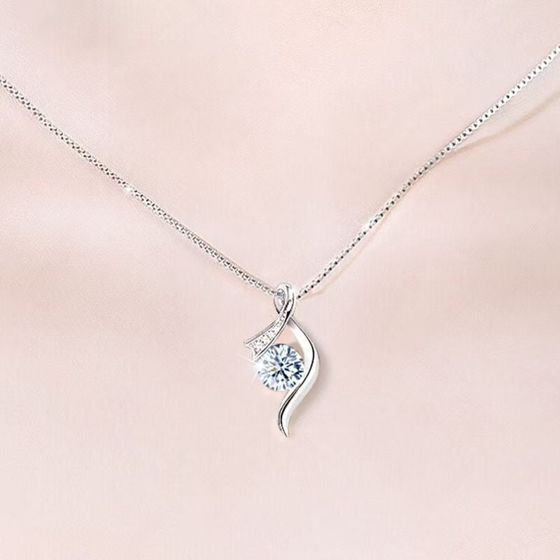 Collier en Argent Sterling 999 avec Ruban et Zircon, Style Luxueux Délicat, Cadeau Idéal Anniversaire & Jubilé - IVOIRART.COM