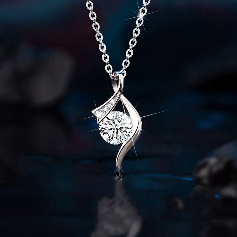 Collier en Argent Sterling 999 avec Ruban et Zircon, Style Luxueux Délicat, Cadeau Idéal Anniversaire & Jubilé - IVOIRART.COM