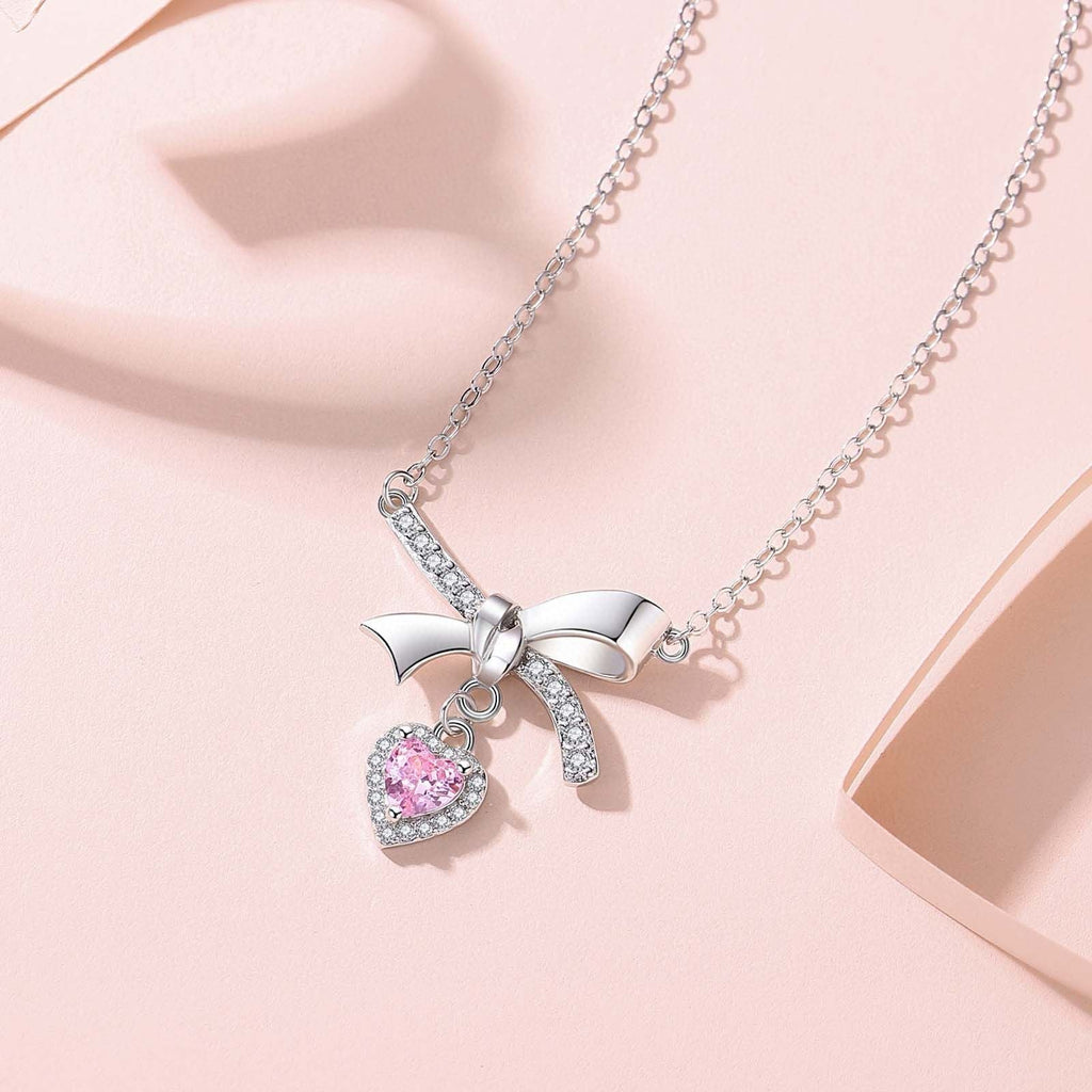 Collier en argent sterling 999 nœud papillon et cœur rose, style élégant pour cadeaux de Saint - Valentin et anniversaires - IVOIRART.COM